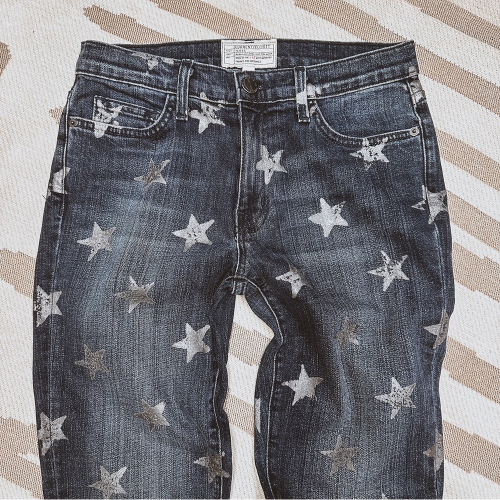 Current/Elliot silver star print denim jean crop pants size 27